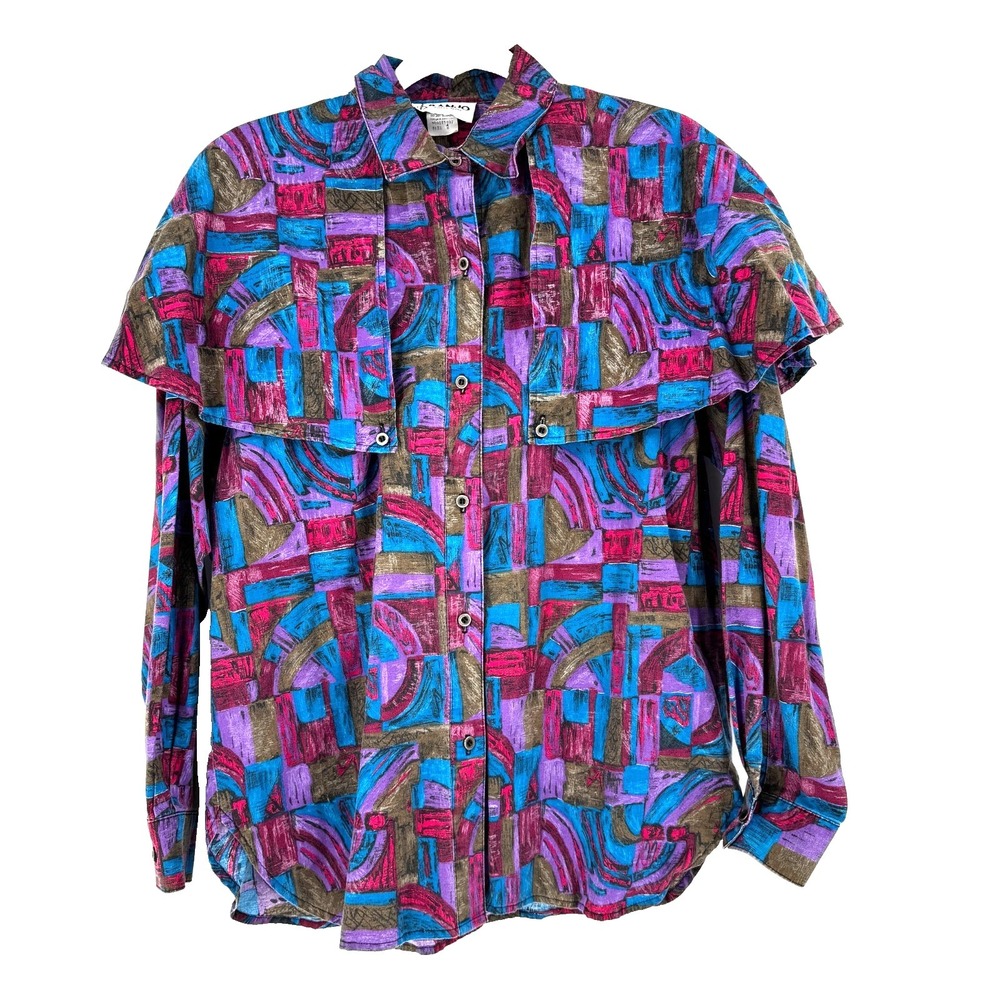 90s Banjo‎ Dallas TX Western Shirt Women's M Removable Shoulder Cape Cowgirl USA